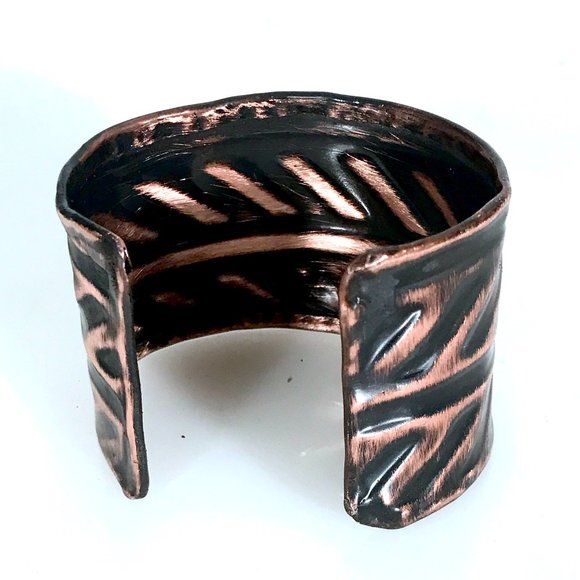 Industrial Pure Copper Cuff Bracelet Wide Bracelet Boho Minimalist Contemporary - Picture 5 of 14